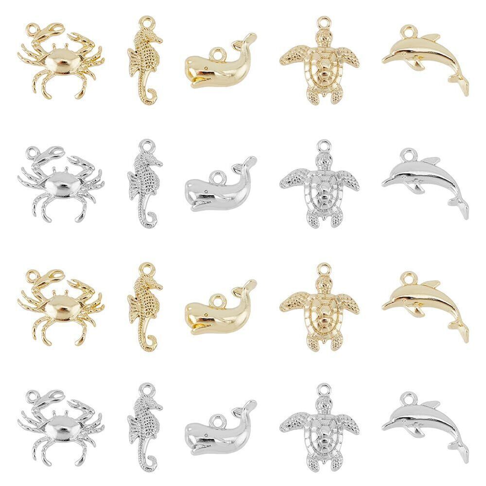 3757 20Pcs 10 Style Rack Plating Alloy Charms Sea Animals Theme Pendants